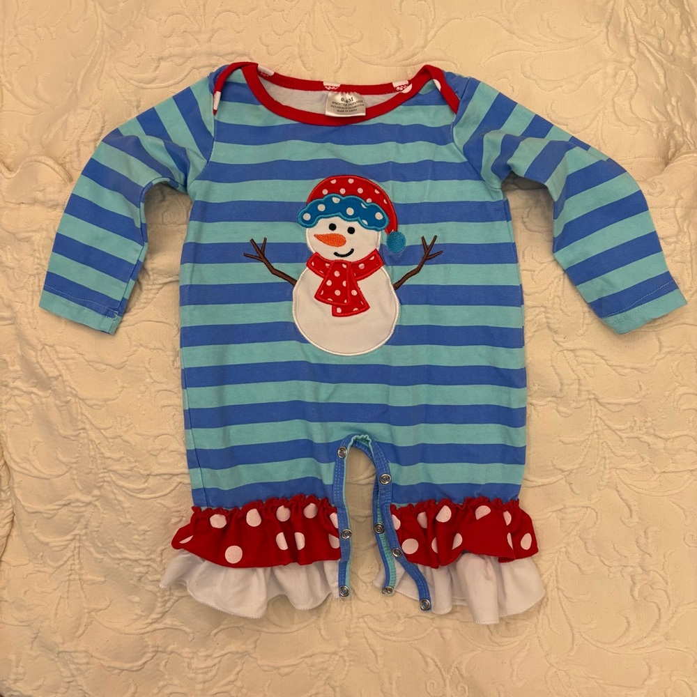 Source Unknown Blue and Red Striped Snowman Footie
